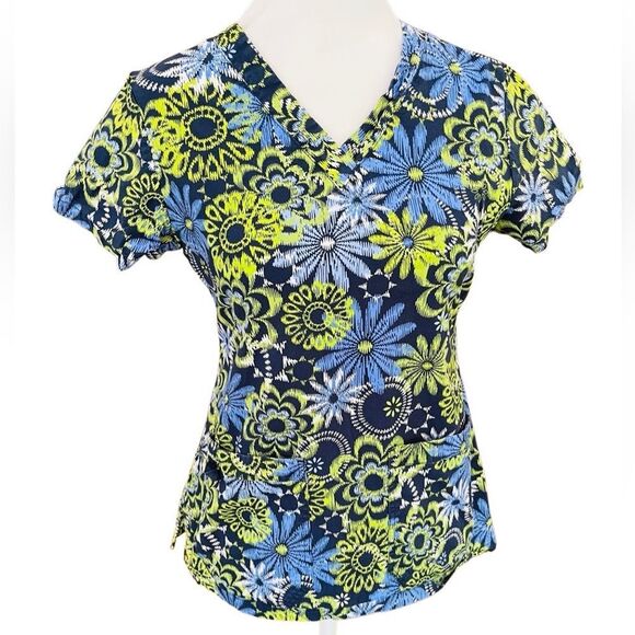 MC2 by Med Couture Women's Niki V-Neck Floral Print Scrub Top size XS - Picture 1 of 5